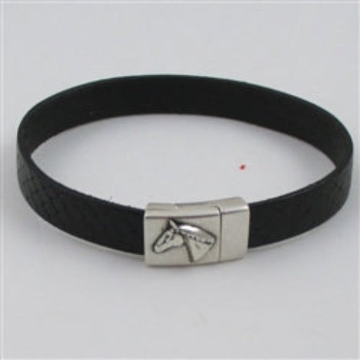 Black Leather Bracelet with Horse Head Clasp for a Man - VP's Jewelry