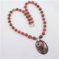 Handmade Pink Beaded Necklace with Gemstone Pendant - VP's Jewelry