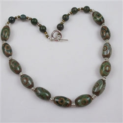 Buy unisex neck wear in green & tan Tibetan agate gemstone