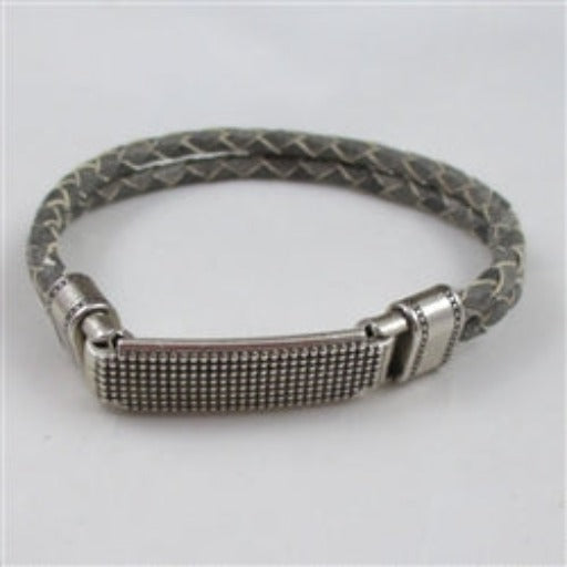 Grey Braided Leather Bracelet Man's - VP's Jewelry