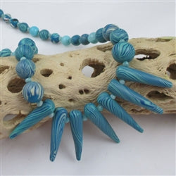 Artisan Handmade Necklace Aqua Swirled Beads - VP's Jewelry  