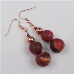Drop Earrings in Artisan Rose, Cream & brown Swirled beads - VP's Jewelry  