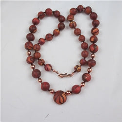 Artisan Beaded Necklace in Rose & Brown Swirled Handmade Beads - VP's Jewelry  