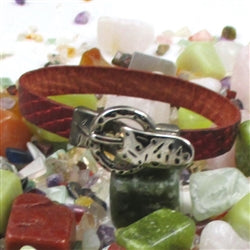 Red leather bracelet with silver buckle clasp