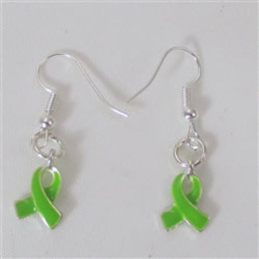 Small Green awareness ribbon earrings