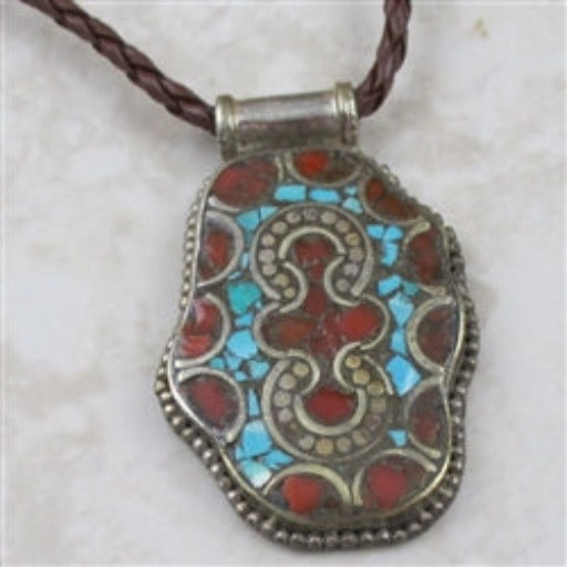 Turquoise Boho Silver Medallion on Leatherette Cord - VP's Jewelry