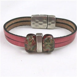 Dusty Rose Flat Leather Bracelet with Boro Glass Accents - VP's Jewelry