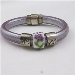 Lilac Regaliz Bracelet with Handmade Lampwork Focus - VP's Jewelry
