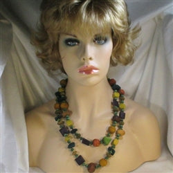 Buy bold long wooden beaded necklace double strand