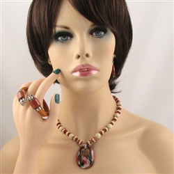 Cream & Toast Kazuri Necklace, Earring & Memory Wire Regaliz Bracelet - VP's Jewelry 