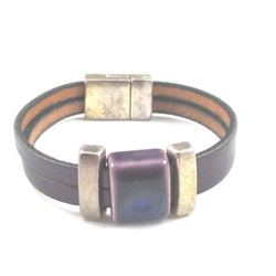 Classic Purple Leather Bracelet with a Twist - VP's Jewelry