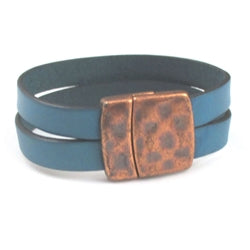 Teal Blue Double Strand Flat Leather Bracelet - VP's Jewelry