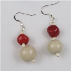 Cream and Red Kazuri Earrings - Fair Trade Beads - VP's Jewelry