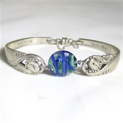 Spoon Cuff Bracelet with Blue Handmade Glass - VP's Jewelry