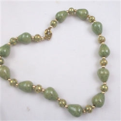 Peppermint Green and Gold Kazuri Necklace Fair Trade - VP's Jewelry