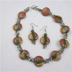 Tan Necklace & Earrings in Handmade Kazuri Beads - VP's Jewelry 