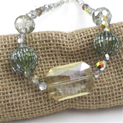 Whimsical Czech Crystal Necklace Big Green Beaded Bead Accents - VP's Jewelry