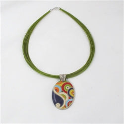 Green Necklace with a Multi-colored Handmade Pendant - VP's Jewelry