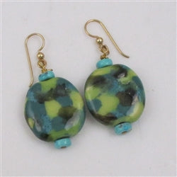 Green and Turquoise Fair Trade Kazuri Earrings Fair Trade Beads - VP's Jewelry