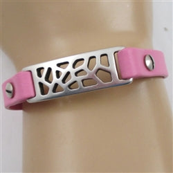 Pink Leather Bracelet Silver ID Accent - VP's Jewelry