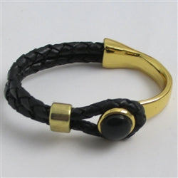 Black Leather Cord Bracelet with Gold Sheppard Hook - VP's Jewelry