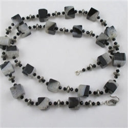 Statement Necklace Black and White Agate Long Necklace - VP's Jewelry  