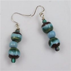 Kazuri Earrings Aqua and Brown Fair trade Bead Earrings - VP's Jewelry