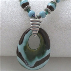 Kazuri Pendant Necklace Aqua & Brown Fair Trade Beads - VP's Jewelry