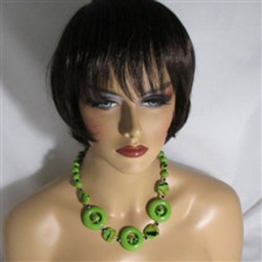 Handmade Apple Green Kazuri Necklace Fair Trade Beads - VP's Jewelry