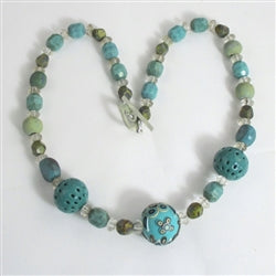 Aqua Handmade Fair Trade Beaded Necklace One-of-a-kind Necklace - VP's Jewelry