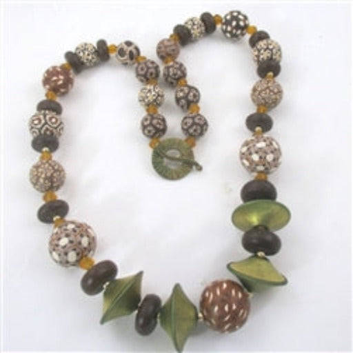 Fair Trade Chocolate & Cream Samunnat Beaded Necklace - VP's Jewelry
