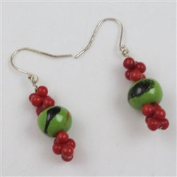Kazuri Earrings in Green and Red Fair Trade Earrings - VP's Jewelry