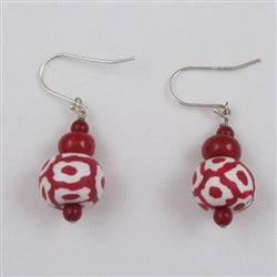 Fair Trade Red and White Samunnat Earrings - VP's Jewelry