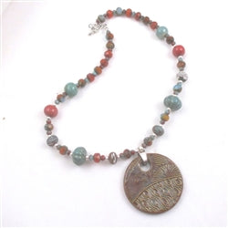 Rust Designer Pendant Necklace Swazi Handmade Pendant - VP's Jewelry