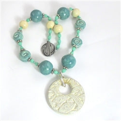 Cream Swazi Pendant on Handmade Ceramic Bead Necklace - VP's Jewelry 