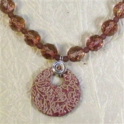 Rose Handmade Pendant on Rose Czech Crystal Necklace - VP's Jewelry