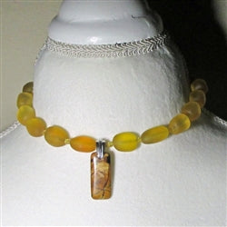 Golden Amber Sea Glass Necklace with Red Creek Jasper Pendant - VP's Jewelry