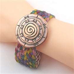 Copper and Multi-colored Braided Leather Cuff Bracelet - VP's Jewelry