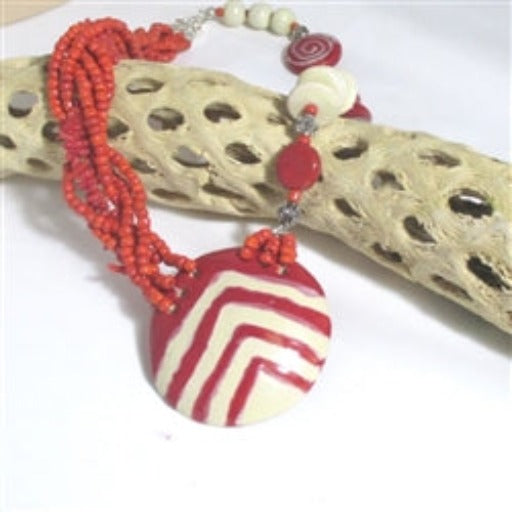 Red Kazuri Necklace Asymmetric - VP's Jewelry
