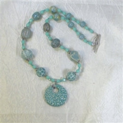 Aqua Handmade Ceramic Necklace with Swazi Pendant - VP's Jewelry 