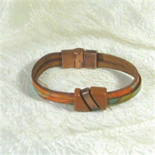Buy classic leather bracelet with copper accents for a woman
