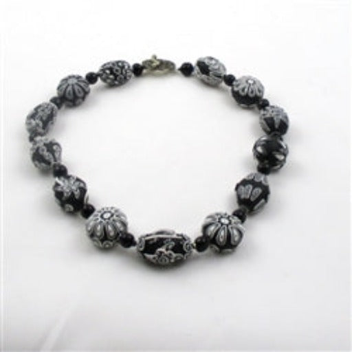 Black and White Handmade Fair Trade Bead Necklace Samunnat - VP's Jewelry