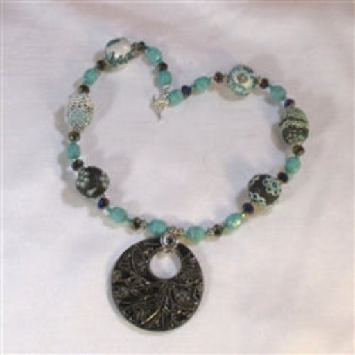 Aqua and Black Handmade Samunnat and Swazi Necklace - VP's Jewelry