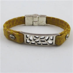 Gold Leather Bracelet ID Style Bracelet - VP's Jewelry
