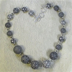 Grey and Black Fair Trade Necklace Samunnat Bindu Beads - VP's Jewelry