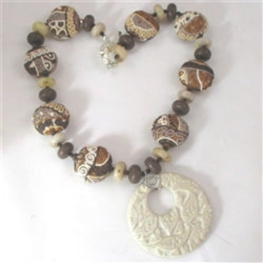 Brown and Ivory Handmade Bead Necklace Samunnat and Swazi - VP's Jewelry