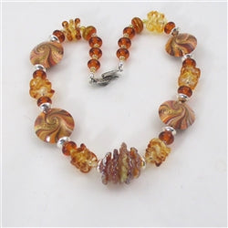 Sassy Swirl Handmade Bead Necklace in Brown and Gold - VP's Jewelry