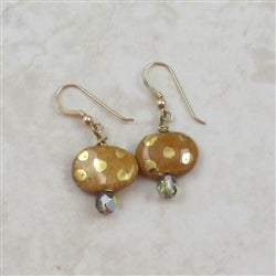 Handmade Kazuri Earrings in Honey and Gold Kazuri Beads - VP's Jewelry