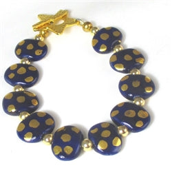Handmade Kazuri Bracelet in Fair Trade Navy and Gold Kazuri Beads - VP's Jewelry