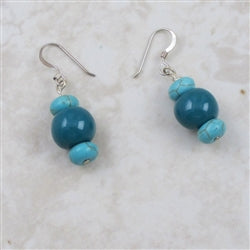 Kazuri Earrings in Turquoise Handmade Kazuri and Howilite Beads - VP's Jewelry
